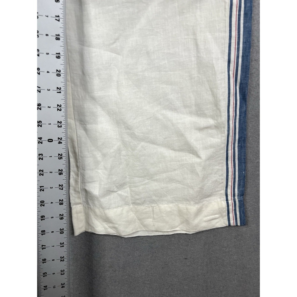 LAUREN Ralph Lauren Linen Pants Size 8 White side stripe Wide Leg Beach Cruise - Picture 5 of 9